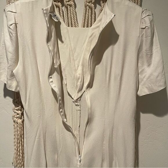 VNTG 80s Jeffrey Dara Dress SZ 14 White Lace Wedding Shoulder Pads Midi Boho - Picture 4 of 7